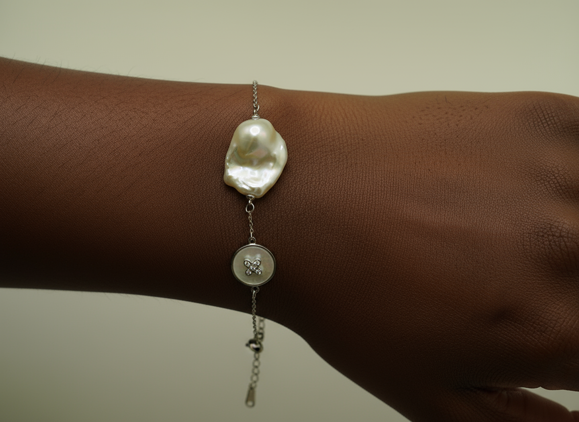 Nacre Tale Baroque Pearl & Mother-of-Pearl Charm Bracelet - Sterling Silver with Rhinestone Accents