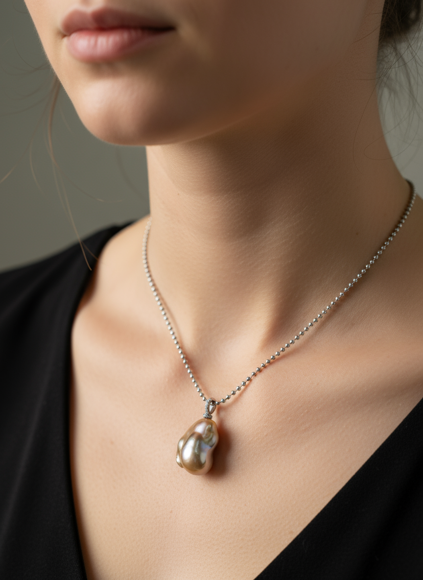 Nacre Tale Baroque Pearl Pendant Necklace - Organic-Shaped Pearl on Sterling Silver Chain