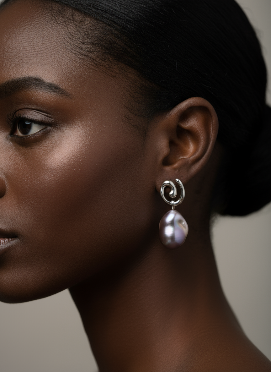 Nacre Tale Violet Baroque Pearl Earrings - Sterling Silver with Natural Purple Pearls