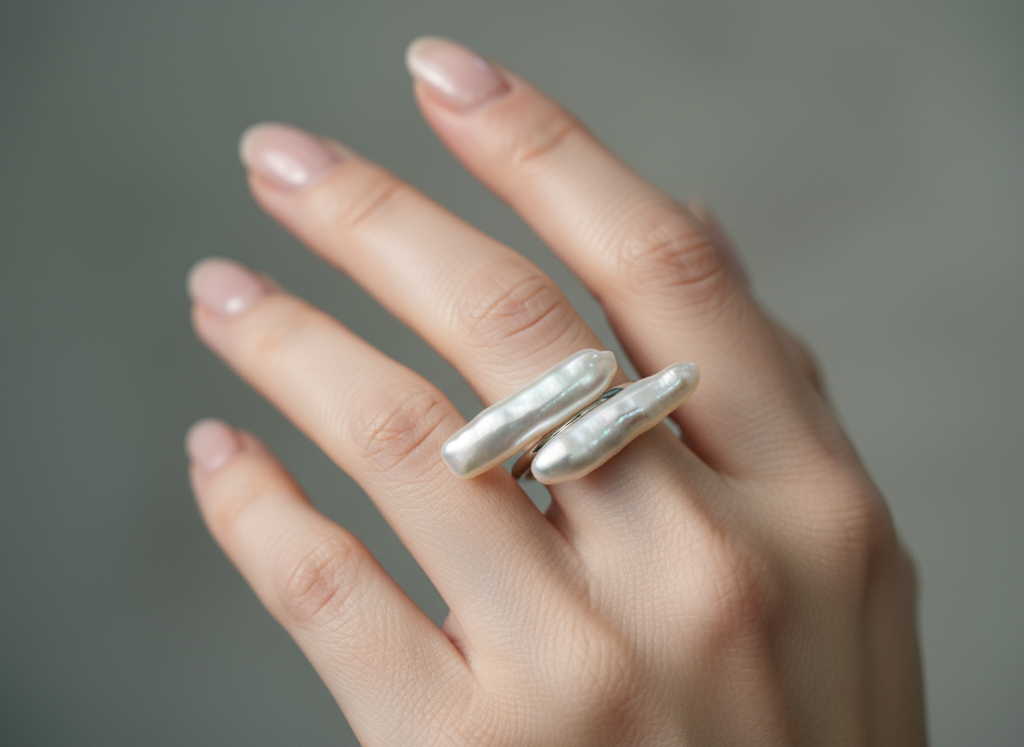 Nacre Tale Baroque Pearl Ring - Sterling Silver with Unique Organic-Shaped Pearls