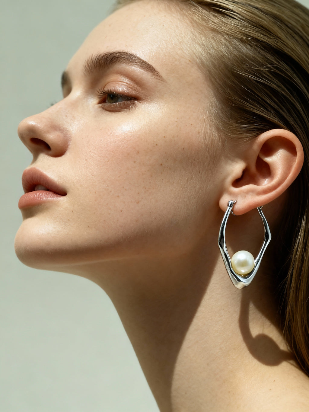 Nacre Tale Silver Pearl Hoop Earrings - Medium Cultured Pearls with Sterling Silver Hoops