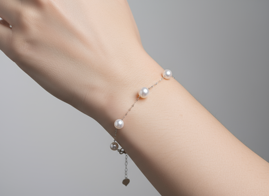Nacre Tale Delicate Pearl Bracelet - Sterling Silver with Medium Cultured Pearls