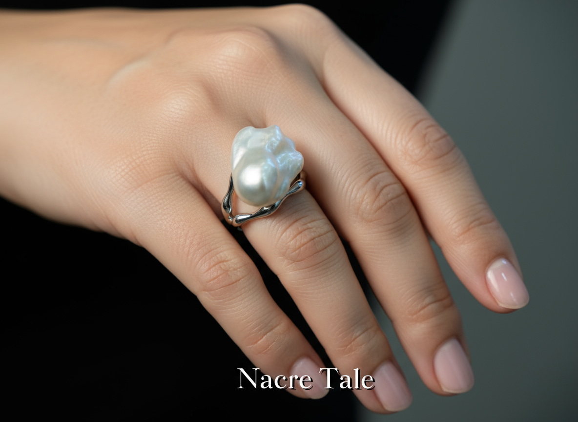 Nacre Tale Baroque Pearl Statement Ring - Sterling Silver with 12mm Unique Pearl