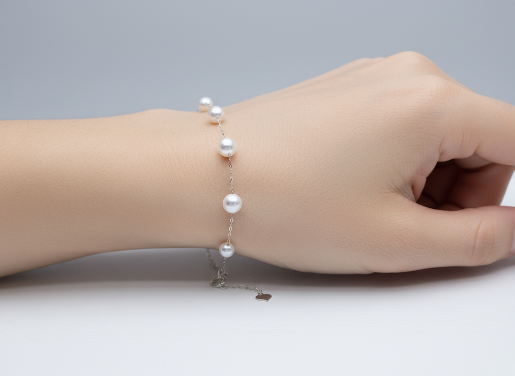 Nacre Tale Delicate Pearl Bracelet - Sterling Silver with Medium Cultured Pearls