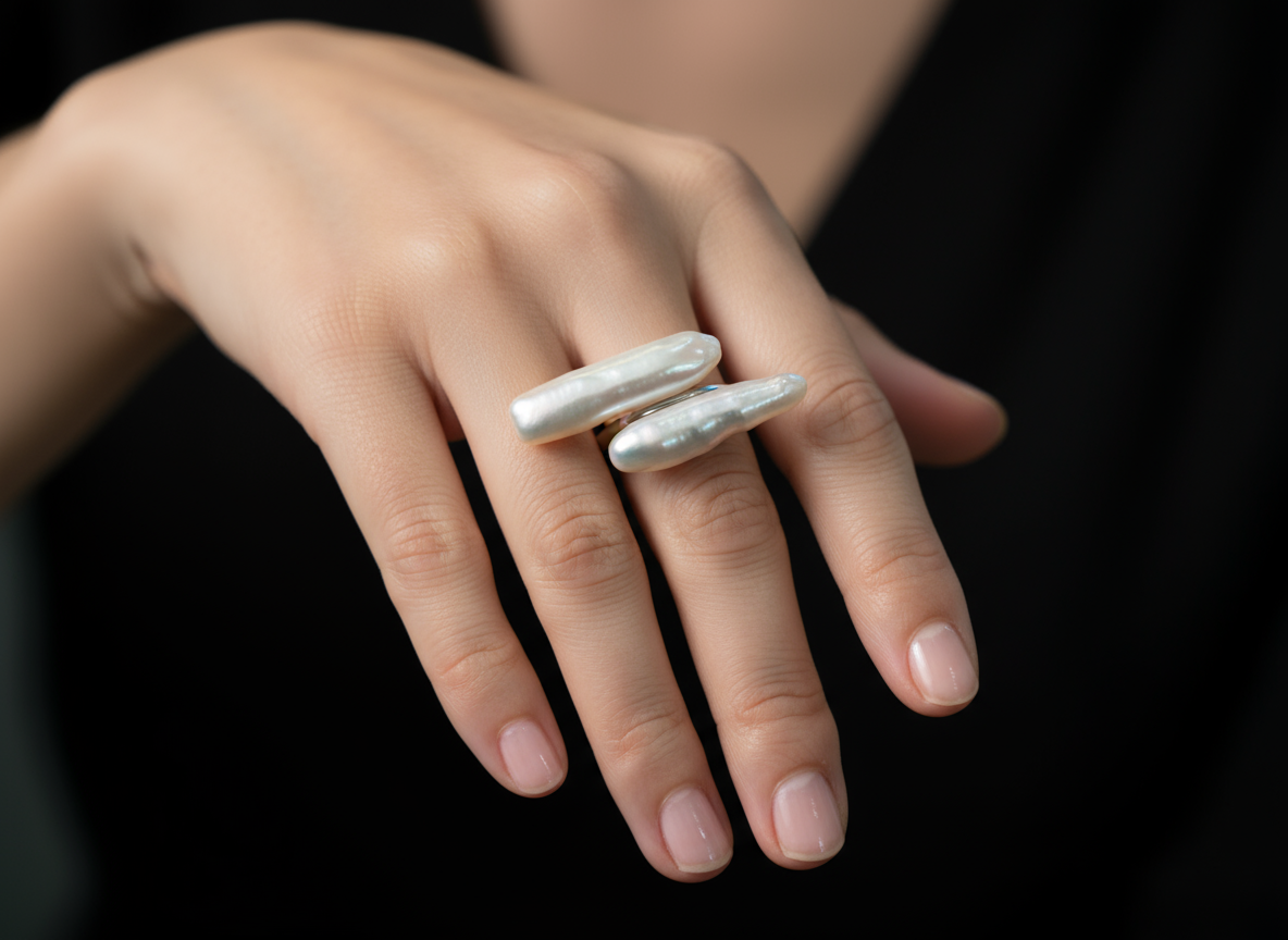 Nacre Tale Baroque Pearl Ring - Sterling Silver with Unique Organic-Shaped Pearls
