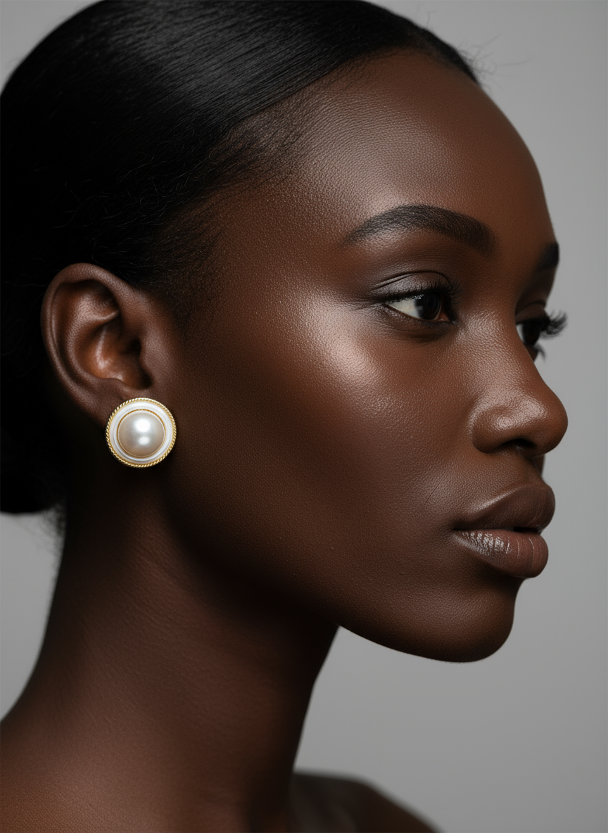 Nacre Tale Classic Pearl Stud Earrings - Genuine Pearls with Gold-Tone Setting