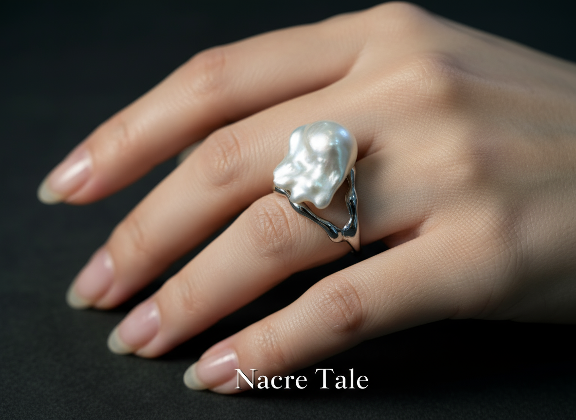 Nacre Tale Baroque Pearl Statement Ring - Sterling Silver with 12mm Unique Pearl