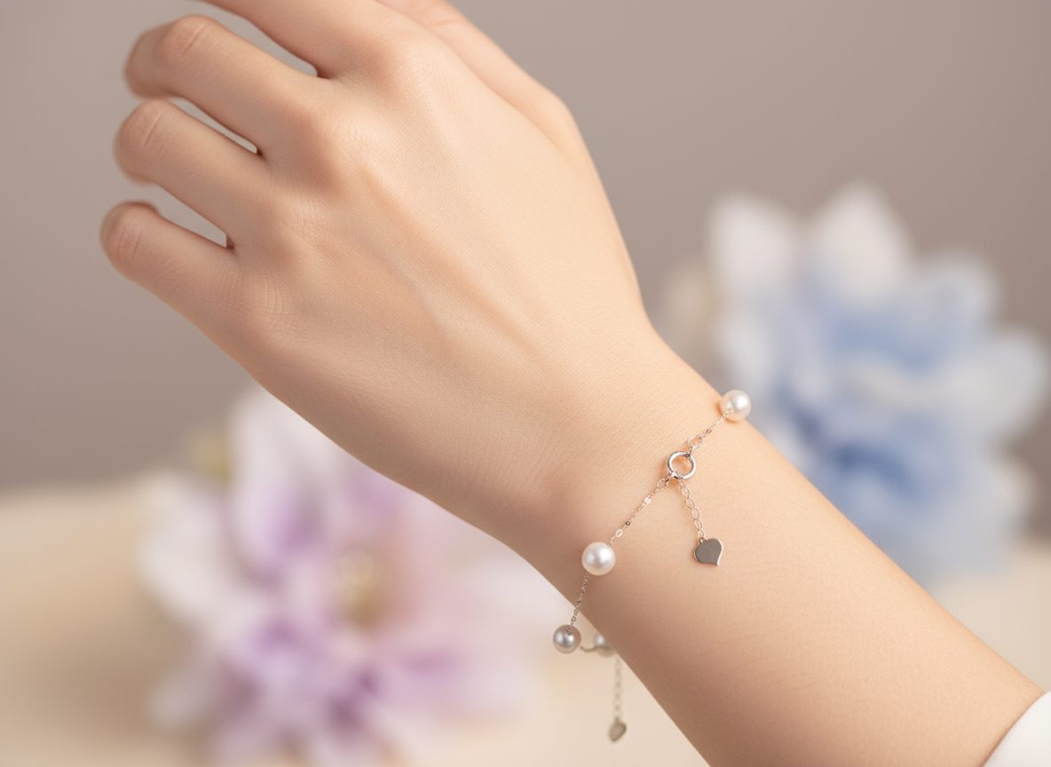 Nacre Tale Delicate Pearl Bracelet - Sterling Silver with Medium Cultured Pearls