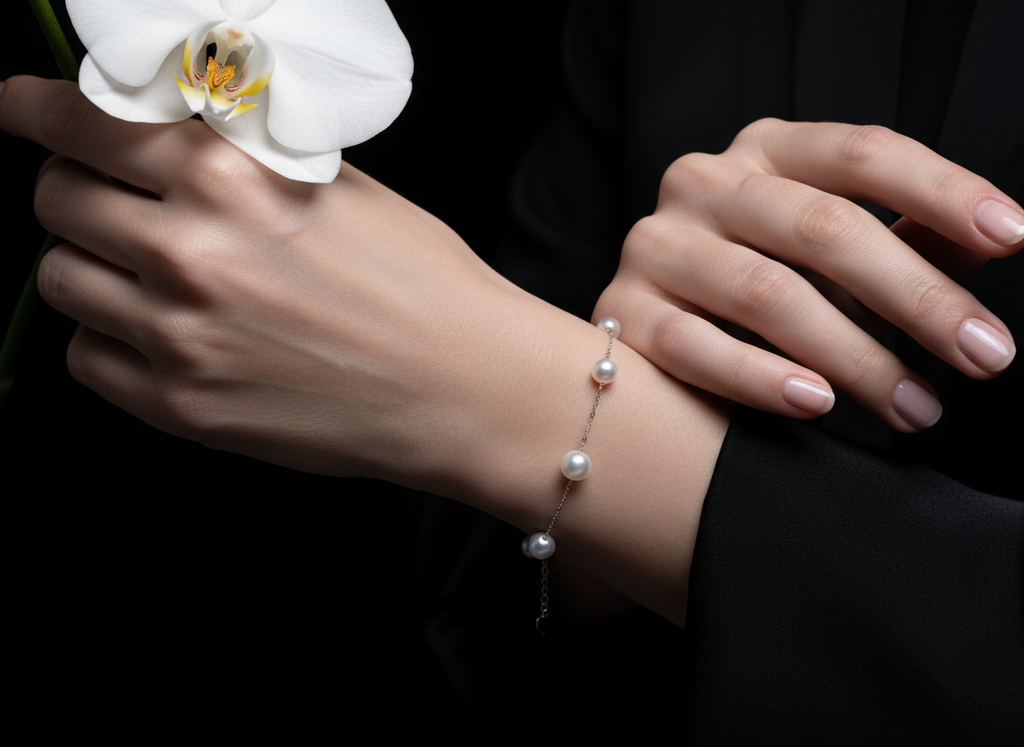 Nacre Tale Delicate Pearl Bracelet - Sterling Silver with Medium Cultured Pearls