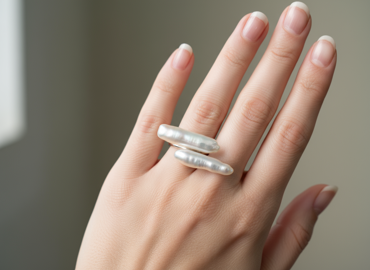 Nacre Tale Baroque Pearl Ring - Sterling Silver with Unique Organic-Shaped Pearls
