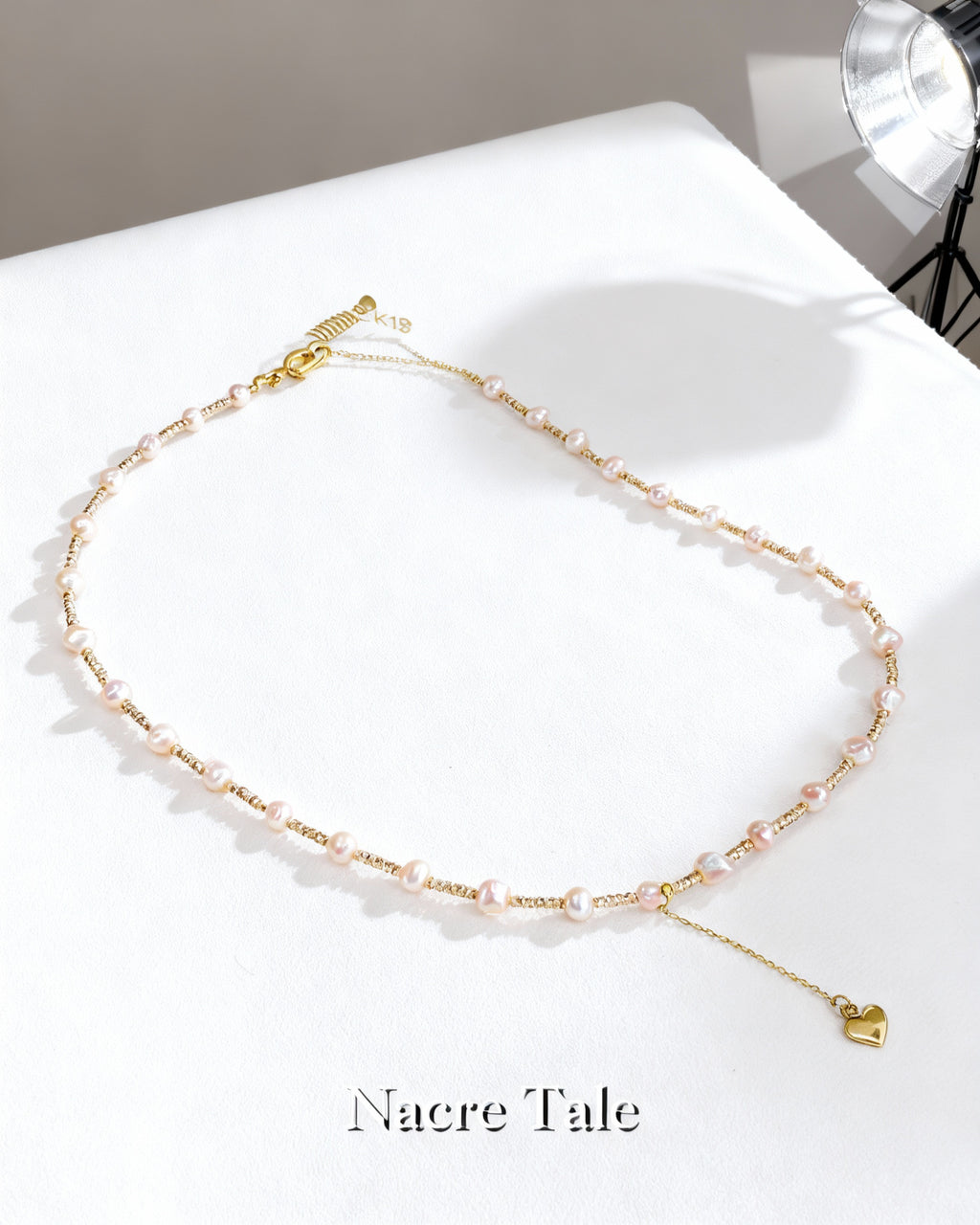 Nacre Tale Golden Pearl & Heart Charm Necklace - Delicate Everyday Luxury