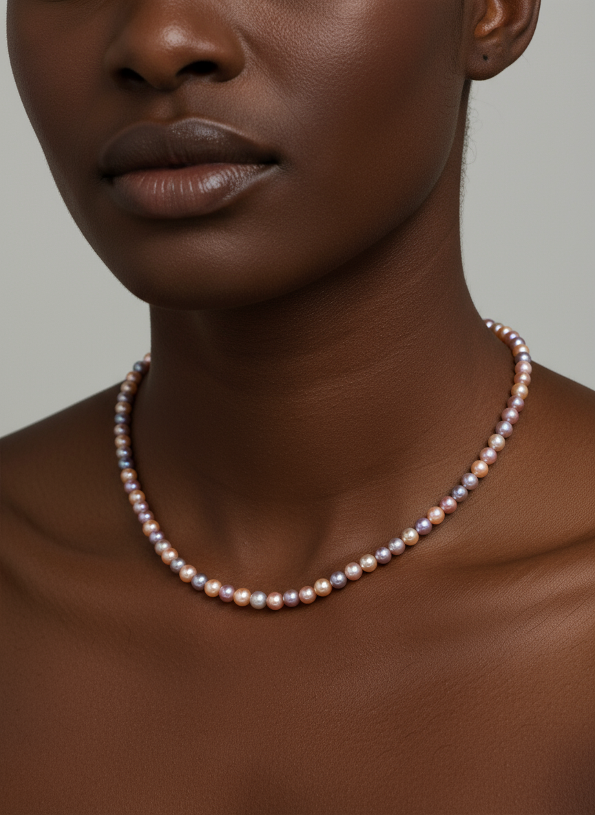 Gradient Freshwater Pearl Necklace - Elegant Peach to Navy Multicolor Strand