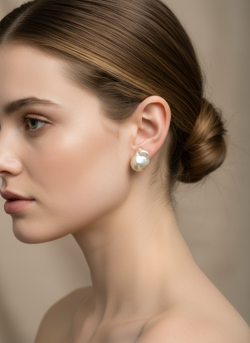 Nacre Tale Baroque Pearl Stud Earrings - 14K Gold with Natural Irregular Pearls