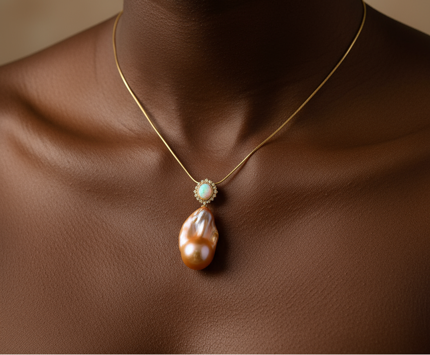 Nacre Tale Baroque Pearl & Opal Pendant - Gold-Tone with Diamond Accents