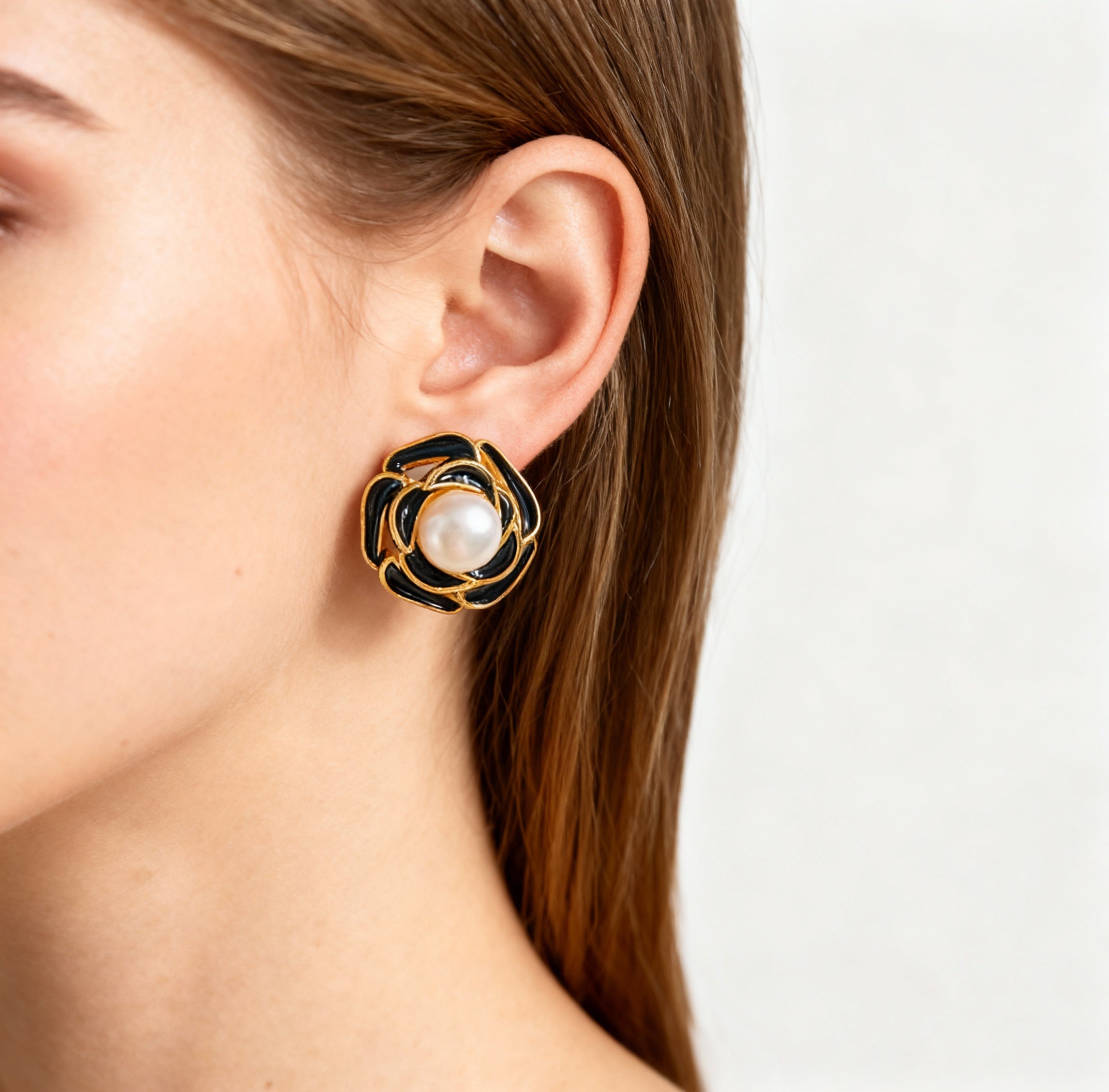 Enchanted Black Petal Pearl Earrings - Gold Plated with 5mm Genuine Pearls