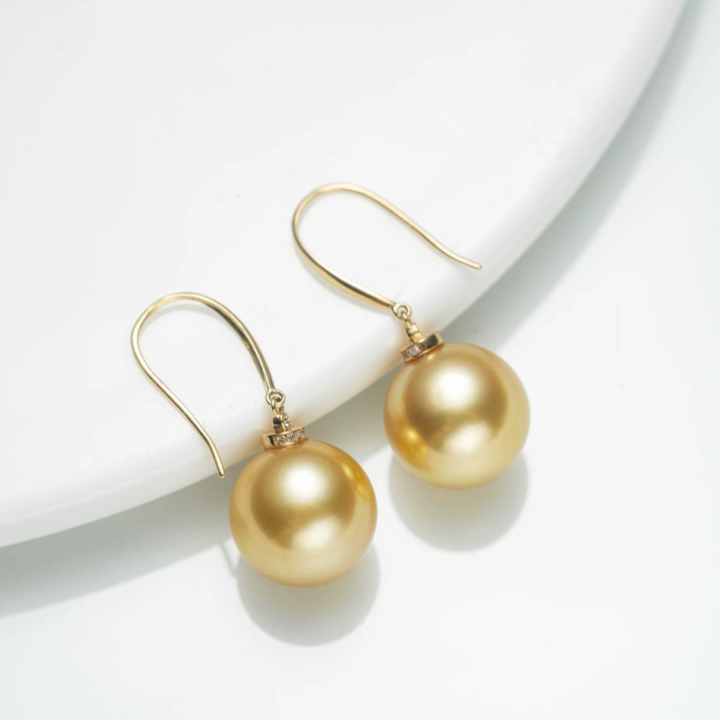 Golden South Sea Pearl Earrings for Women, 18K gold Yellow/White Hook, Natural Pearl Jewelry Gift