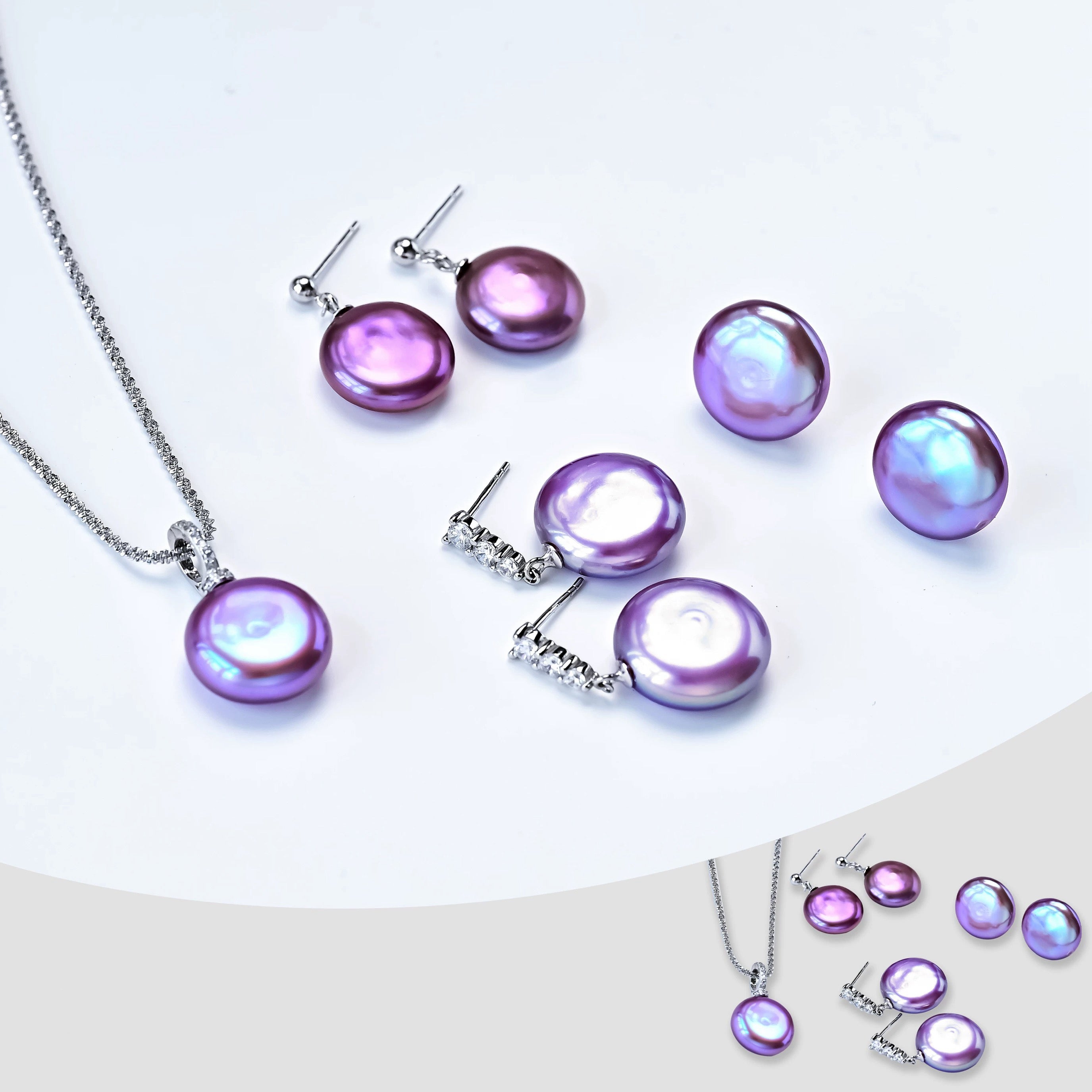 Amethyst Elegance: Iridescent Purple Pearl Drop Earrings with Silver Accents