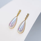 Ethereal Rainbow Mother-of-Pearl Earrings - Elegant Gold & Diamond Drops