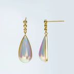 Ethereal Rainbow Mother-of-Pearl Earrings - Elegant Gold & Diamond Drops