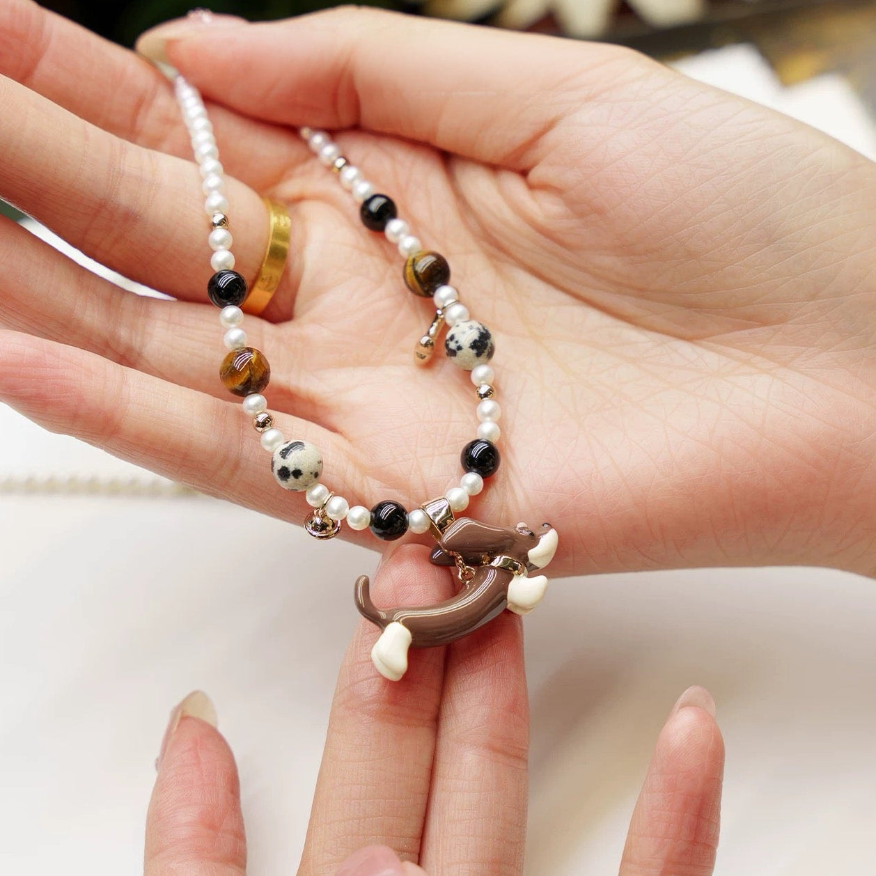 Paws & Pearls: Handcrafted Dog Lover's Necklace with Mixed Beads and Charm Pendant