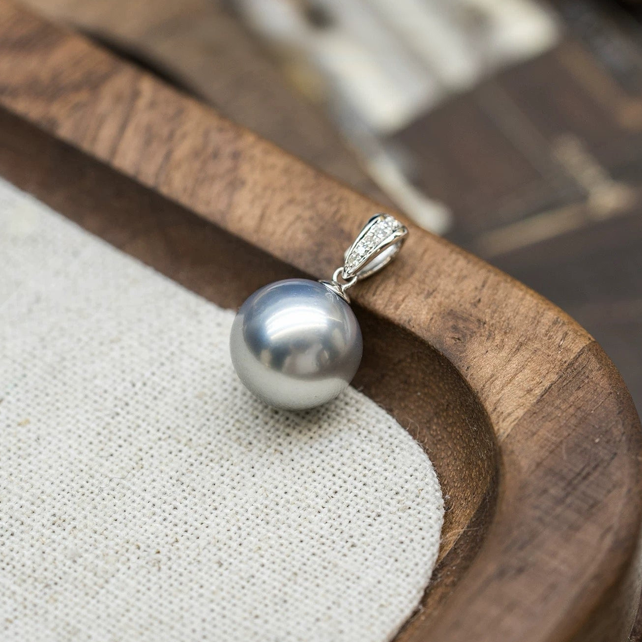 Lustrous Pearl Solitaire Pendant - Genuine Akoya Pearl with Diamond-Accented Bail