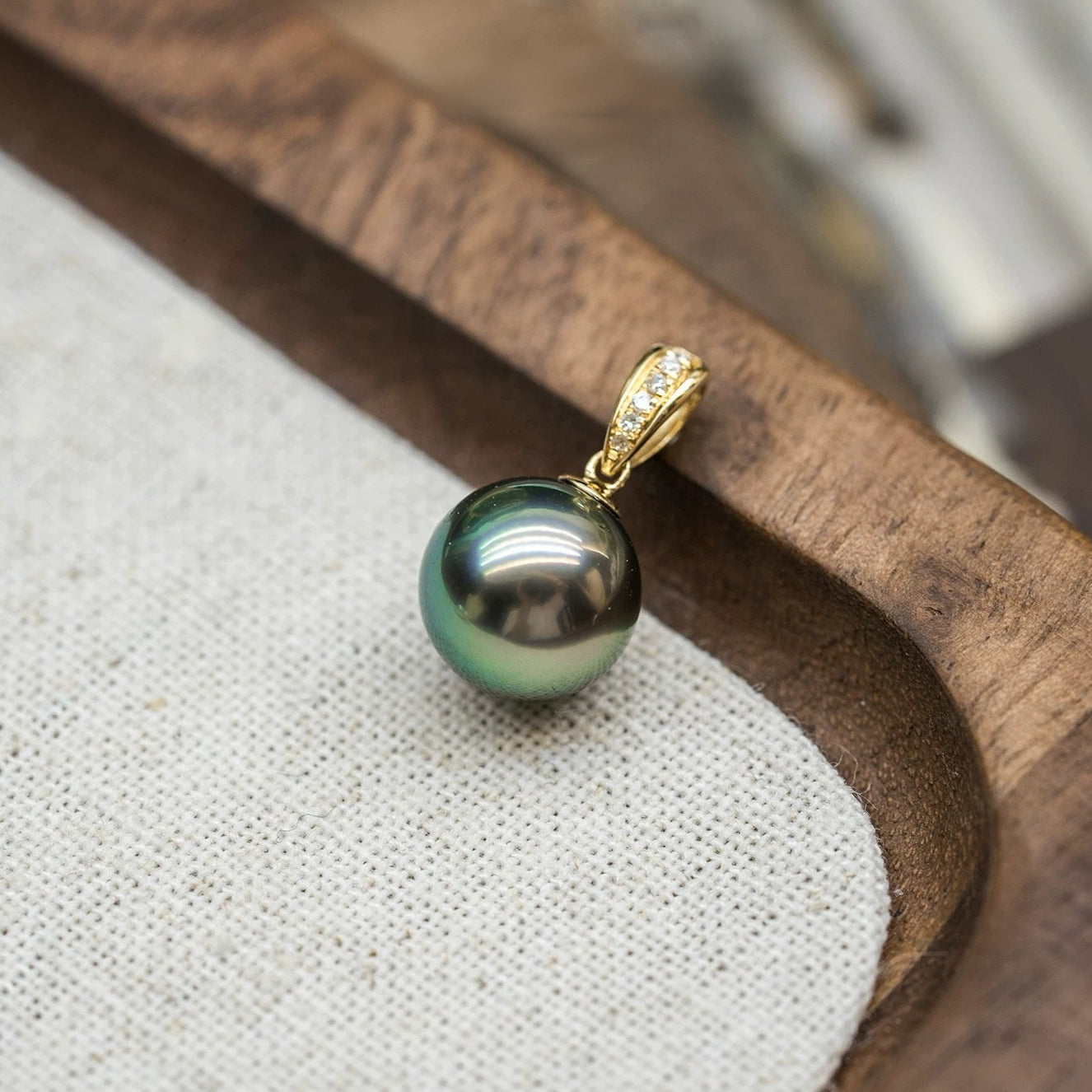 Lustrous Pearl Solitaire Pendant - Genuine Akoya Pearl with Diamond-Accented Bail