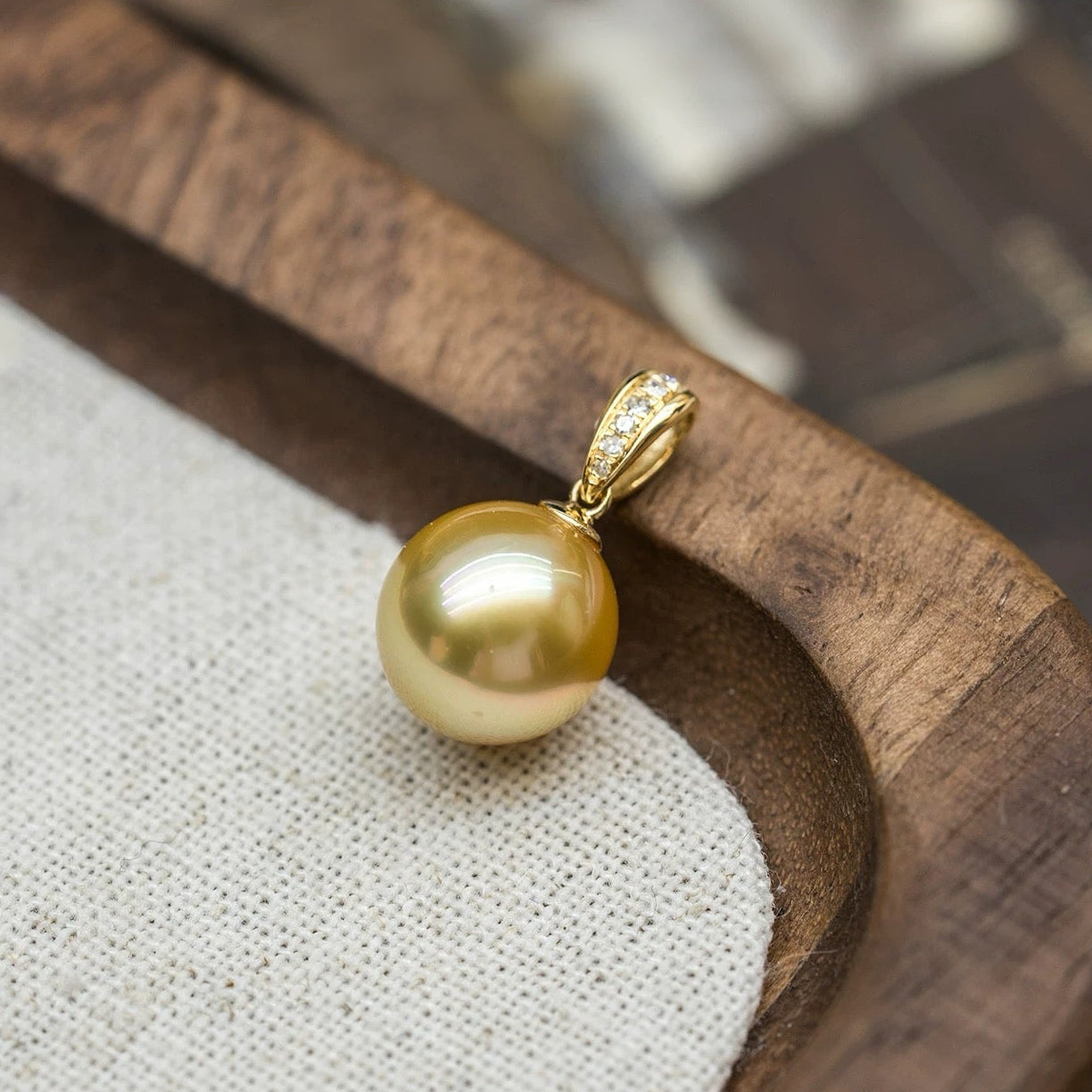 Lustrous Pearl Solitaire Pendant - Genuine Akoya Pearl with Diamond-Accented Bail