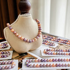 Gradient Freshwater Pearl Necklace - Elegant Peach to Navy Multicolor Strand