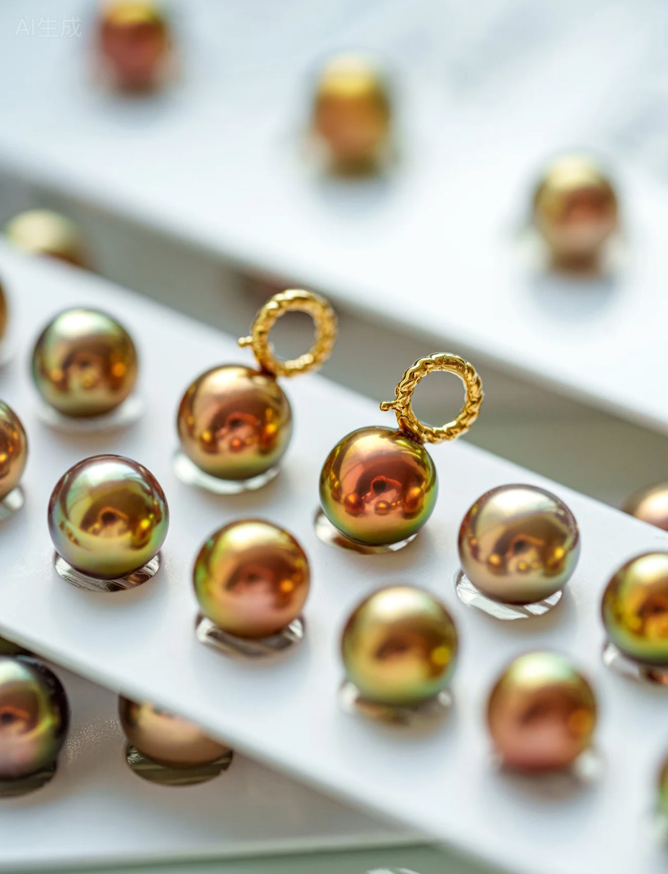 Iriza Multkolora Perla Pendkolĉeno - Ora Ĉeno kun Brileta Ĉielarka Brilo 