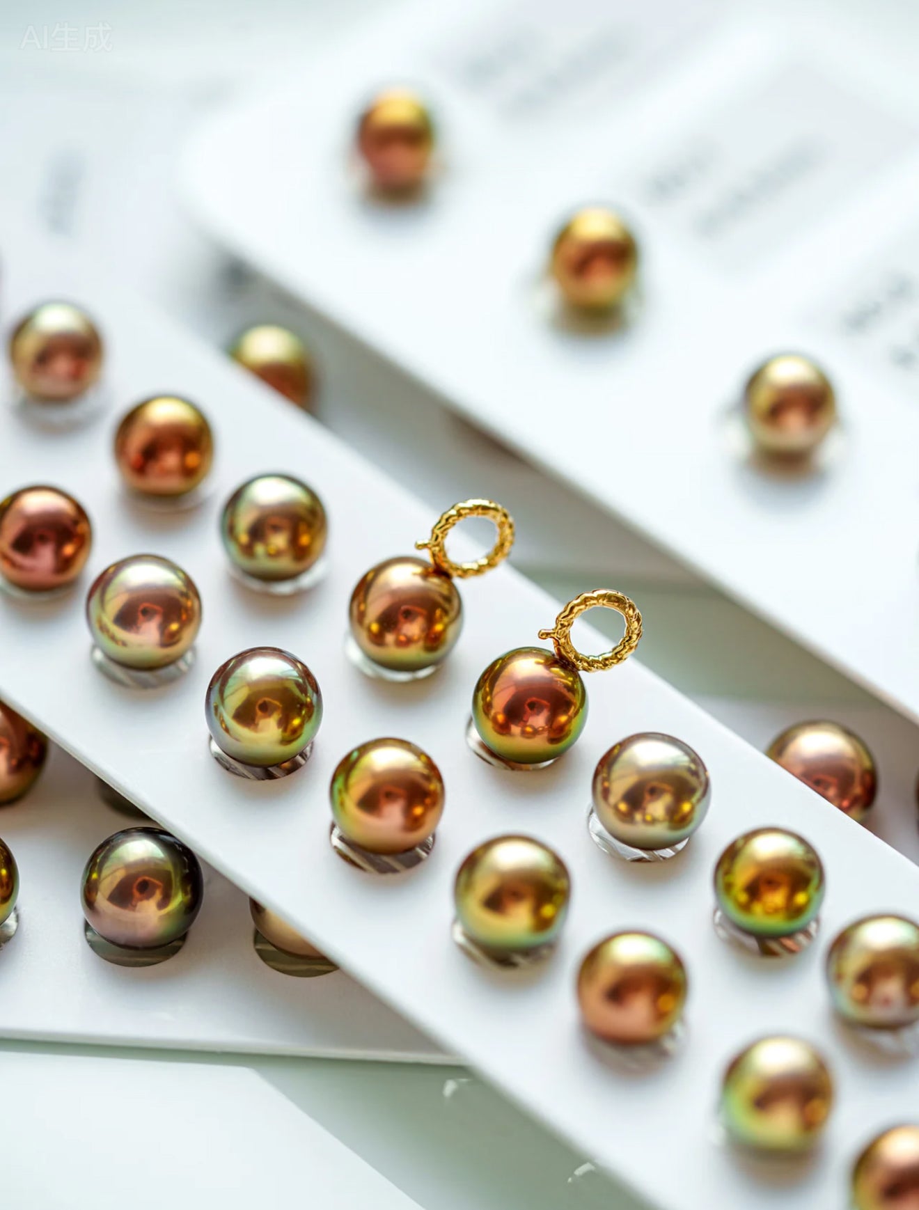 Iriza Multkolora Perla Pendkolĉeno - Ora Ĉeno kun Brileta Ĉielarka Brilo 