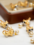 Whimsical Cat Pendant Necklace with Pearl Drop - Gold Plated Charm Necklace for Cat Lovers