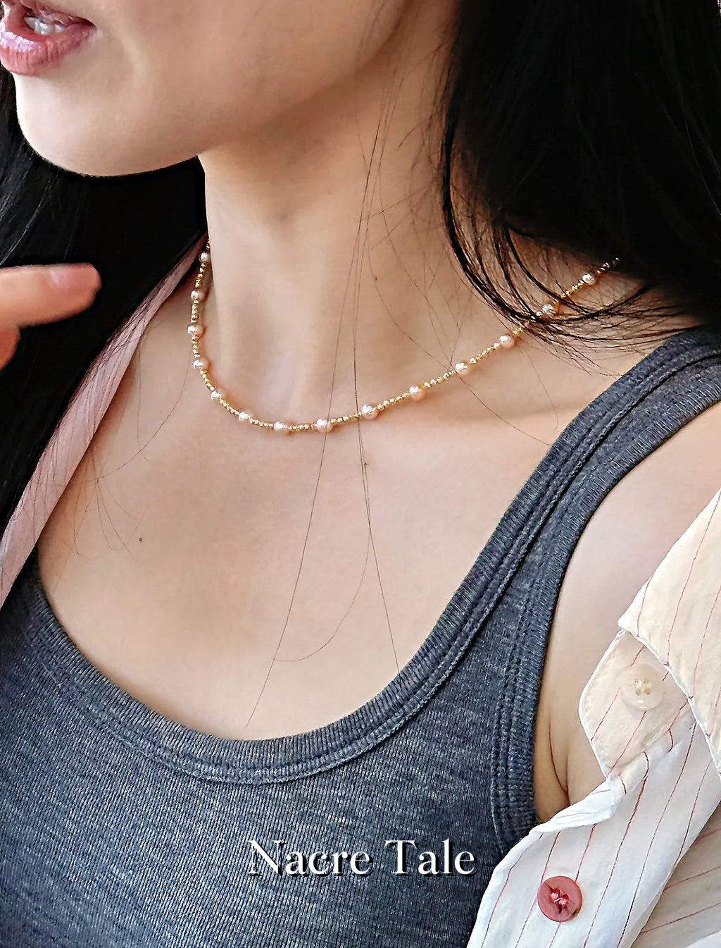 Nacre Tale Golden Pearl & Heart Charm Necklace - Delicate Everyday Luxury