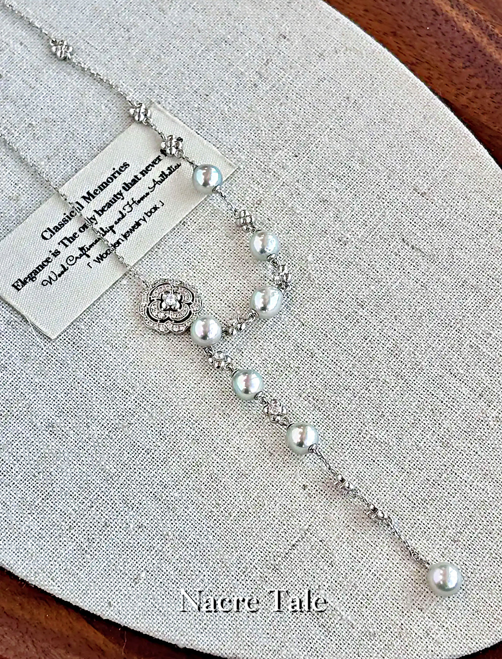 Nacre Tale Elegant Pearl Y-Necklace - Sterling Silver with Akoya Pearls & Cubic Zirconia