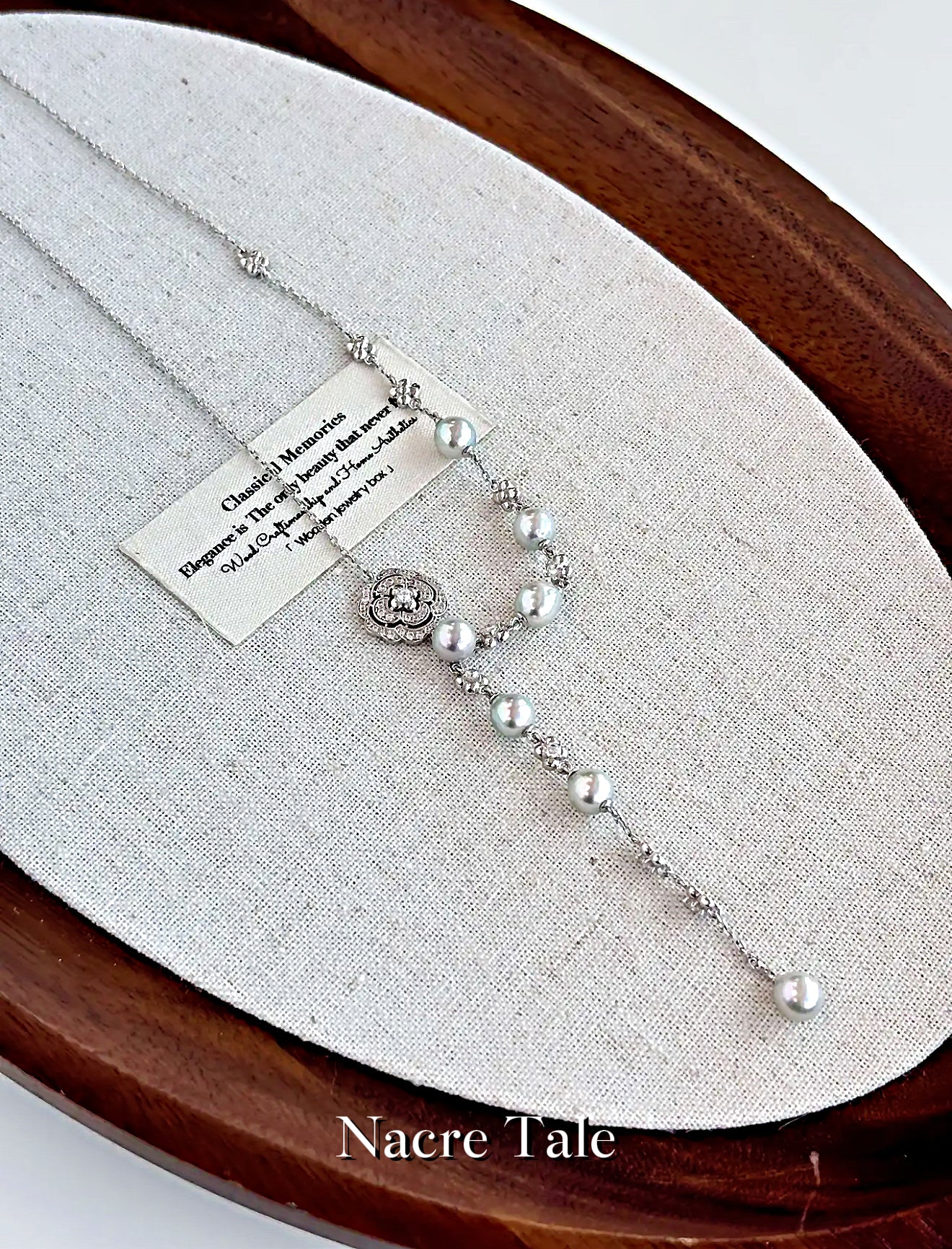 Nacre Tale Elegant Pearl Y-Necklace - Sterling Silver with Akoya Pearls & Cubic Zirconia