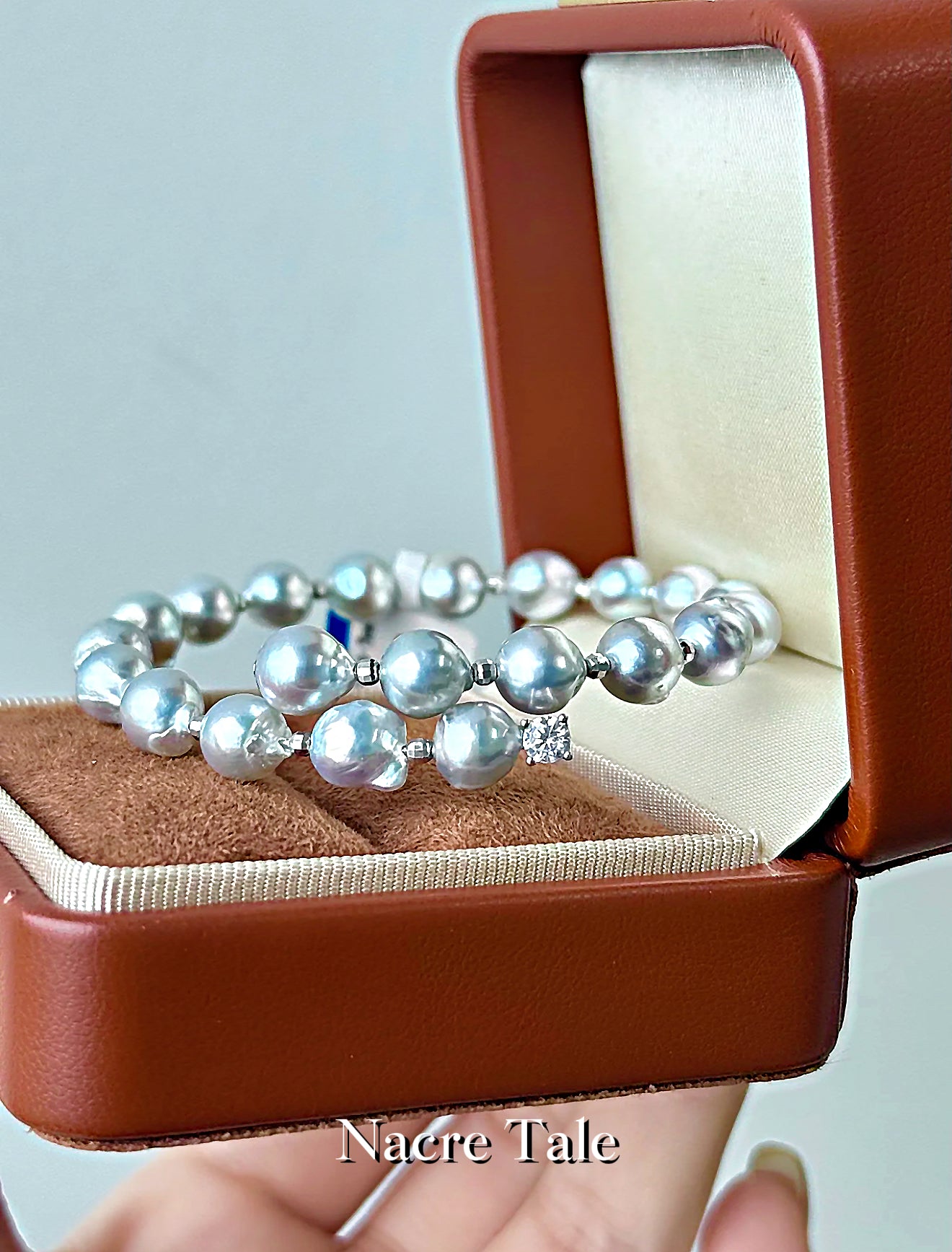 Nacre Tale Silver-Blue Pearl Bracelet - Sterling Silver with Diamond Accents