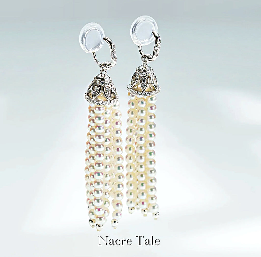Nacre Tale Lavender Pearl Tassel Drop Earrings - Sterling Silver with Cubic Zirconia Accents