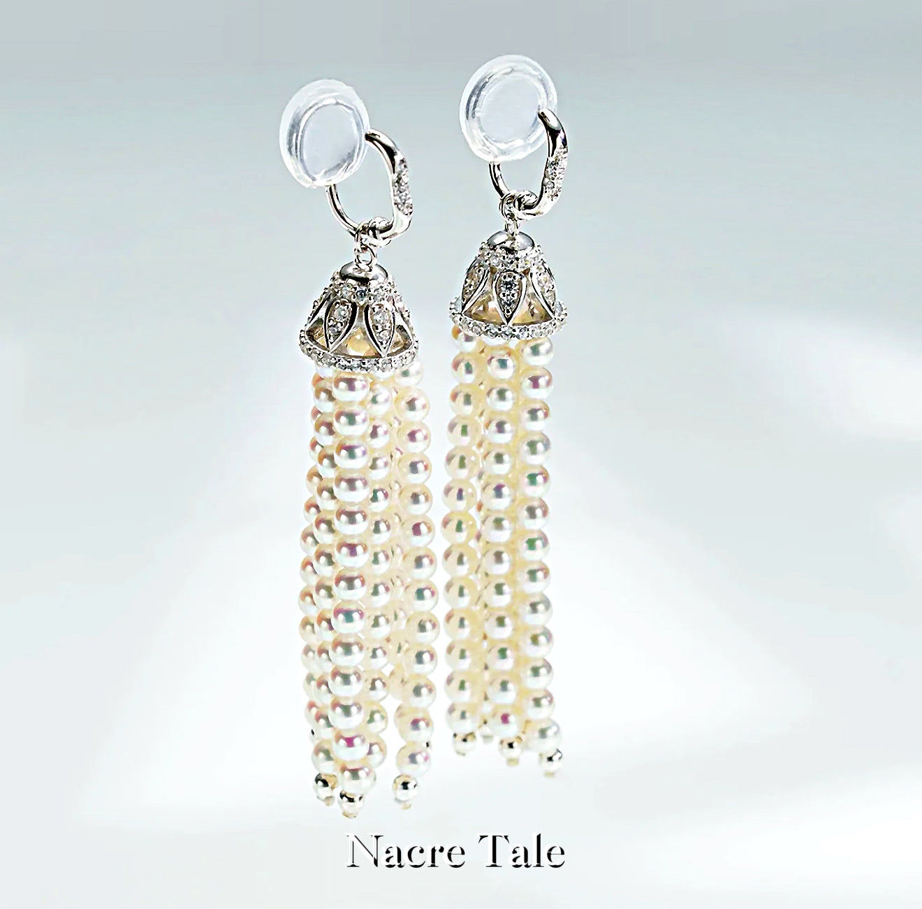 Nacre Tale Lavender Pearl Tassel Drop Earrings - Sterling Silver with Cubic Zirconia Accents