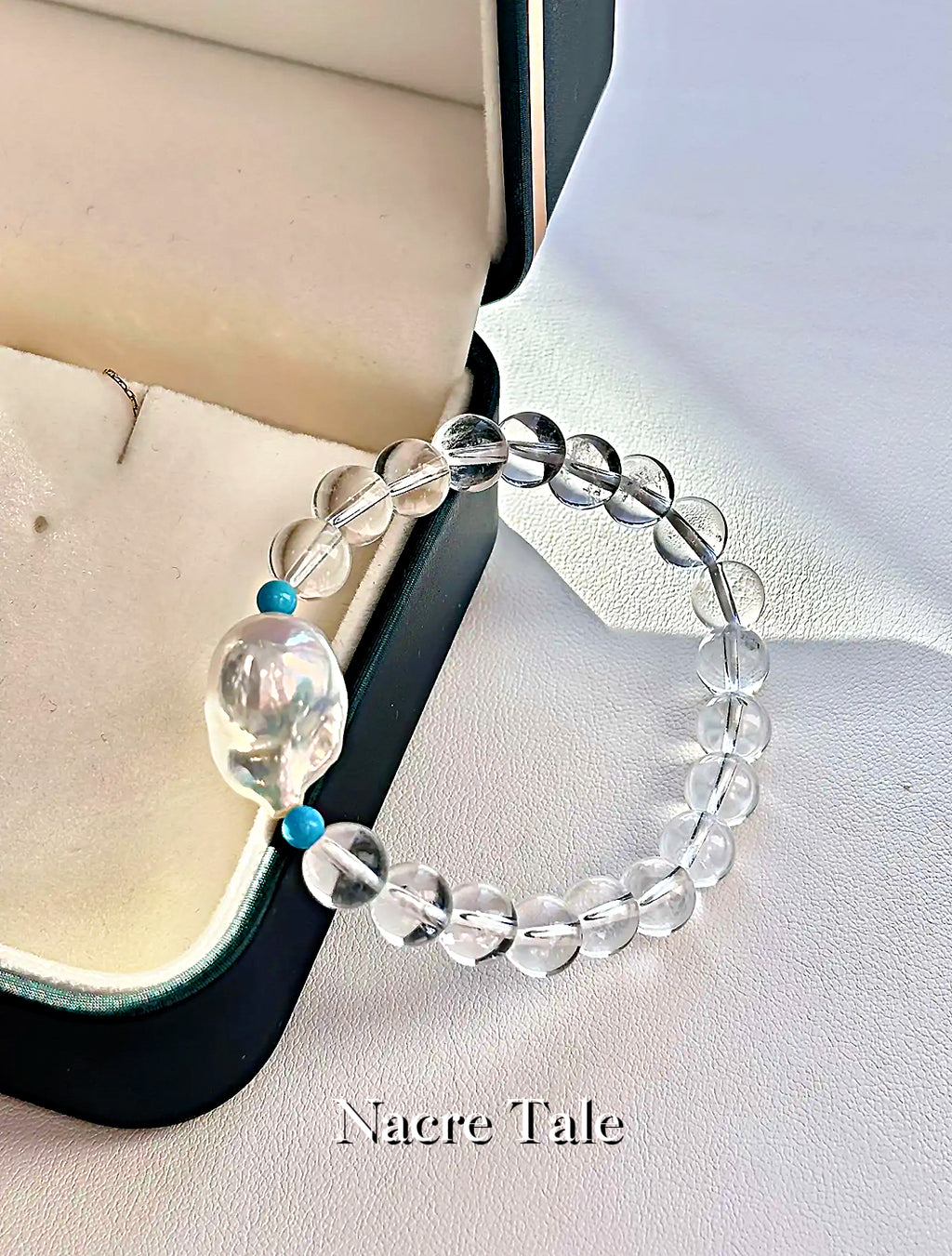 Nacre Tale Baroque Pearl & Crystal Bracelet - Turquoise Accented Freshwater Pearl Jewelry