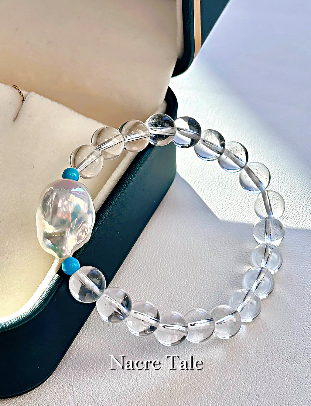 Nacre Tale Baroque Pearl & Crystal Bracelet - Turquoise Accented Freshwater Pearl Jewelry