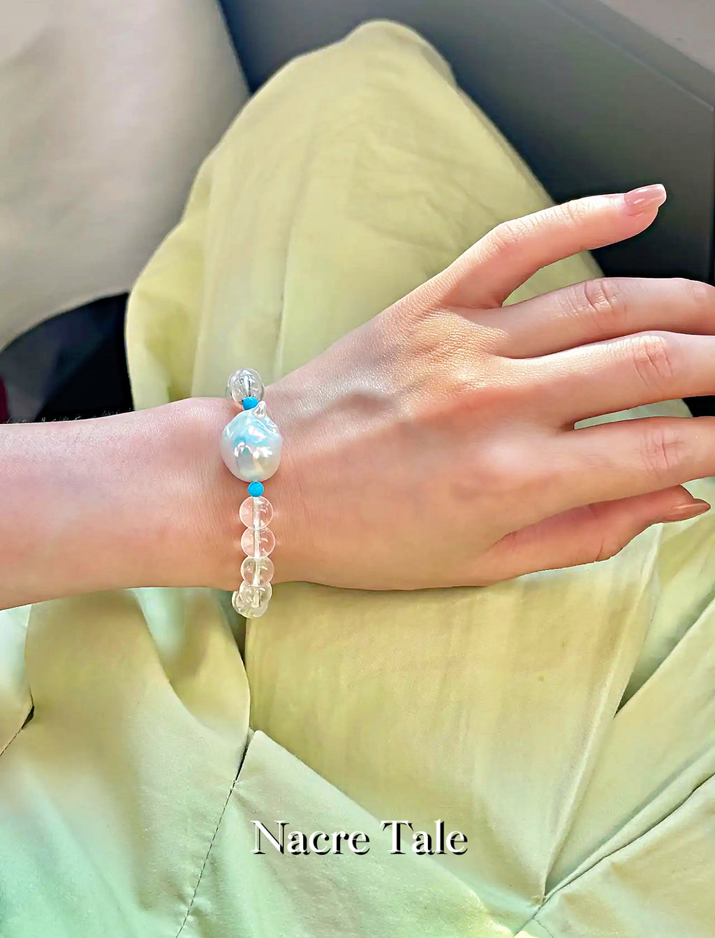 Nacre Tale Baroque Pearl & Crystal Bracelet - Turquoise Accented Freshwater Pearl Jewelry