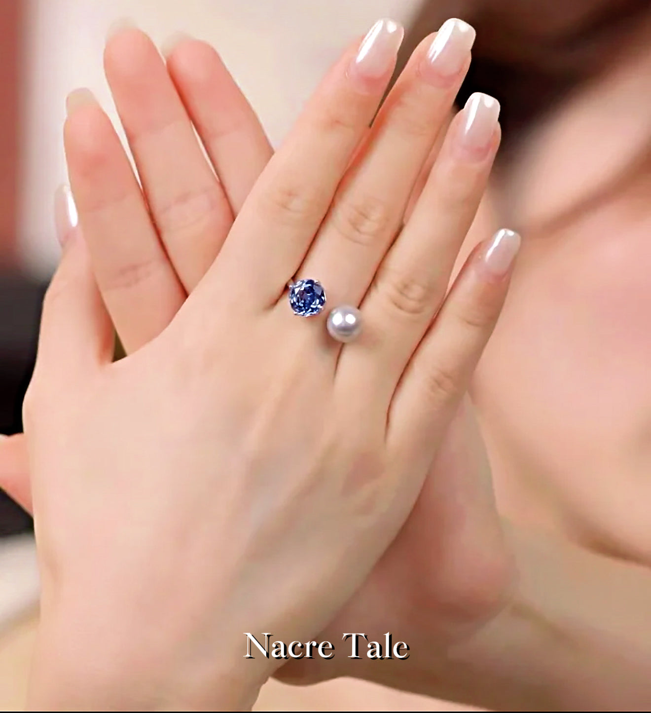 Nacre Tale Asymmetric Pearl & Sapphire Ring - Sterling Silver with Cultured Pearl