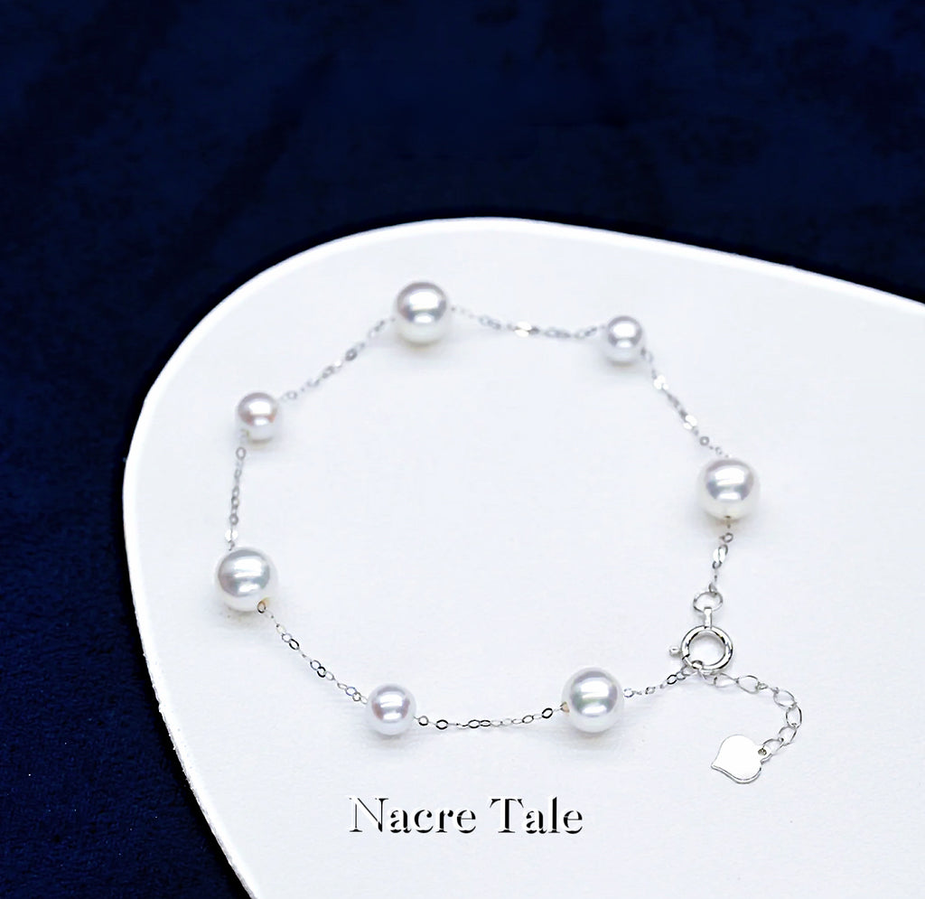 Nacre Tale Delicate Pearl Bracelet - Sterling Silver with Medium Cultured Pearls