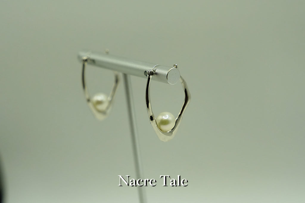 Nacre Tale Silver Pearl Hoop Earrings - Medium Cultured Pearls with Sterling Silver Hoops