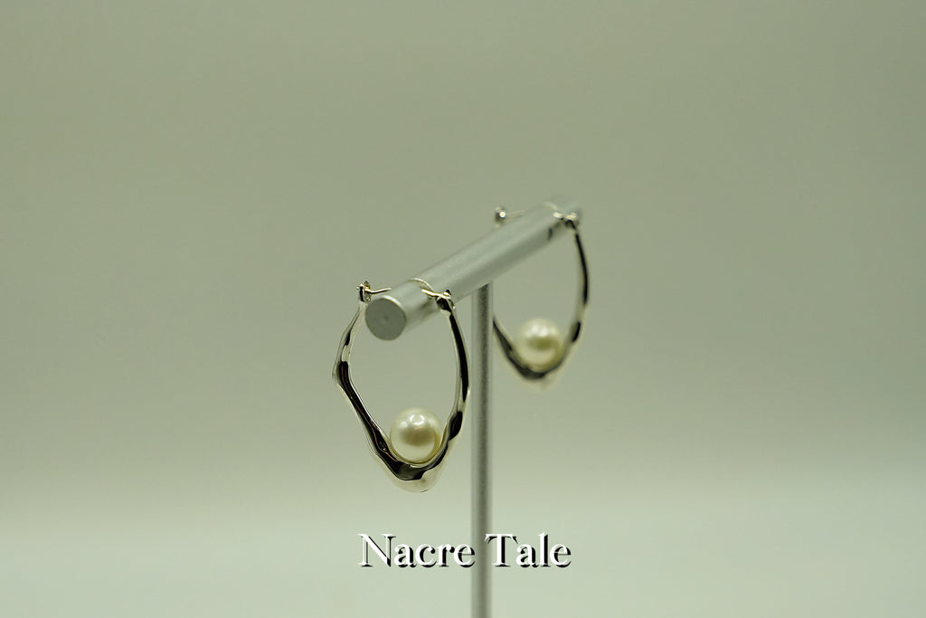 Nacre Tale Silver Pearl Hoop Earrings - Medium Cultured Pearls with Sterling Silver Hoops