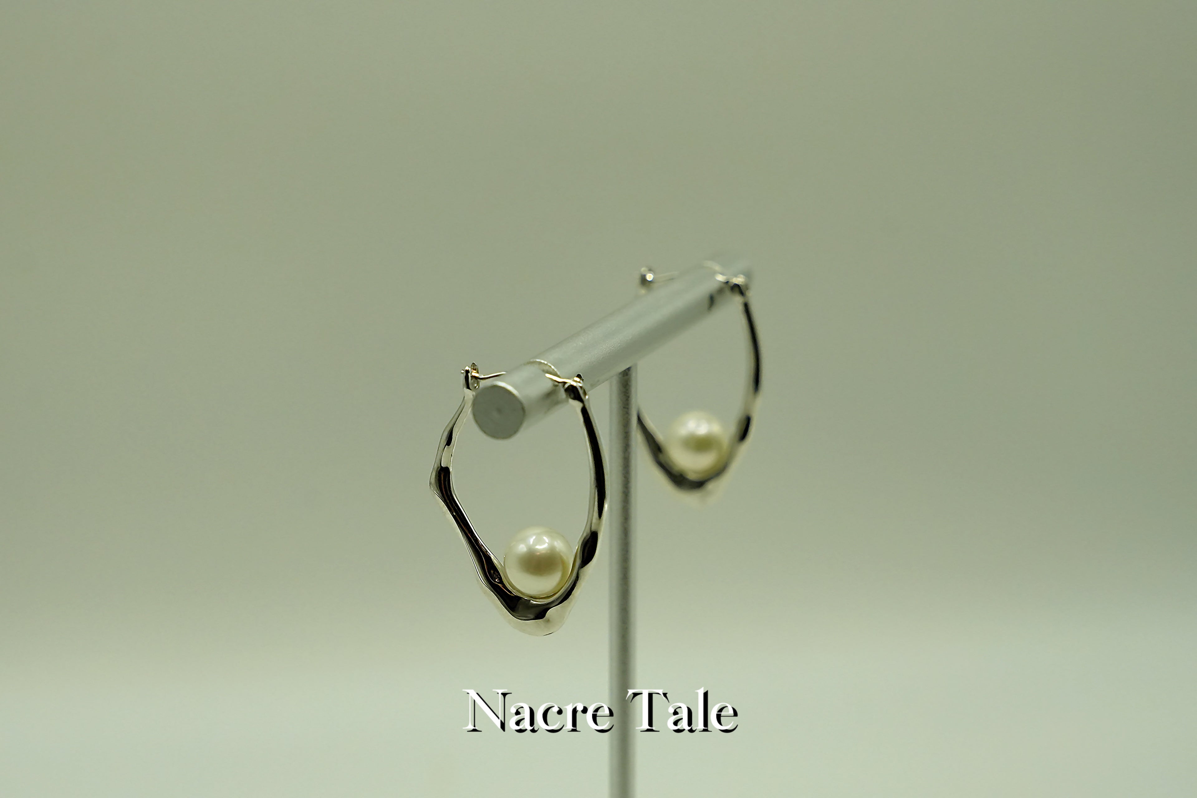 Nacre Tale Silver Pearl Hoop Earrings - Medium Cultured Pearls with Sterling Silver Hoops