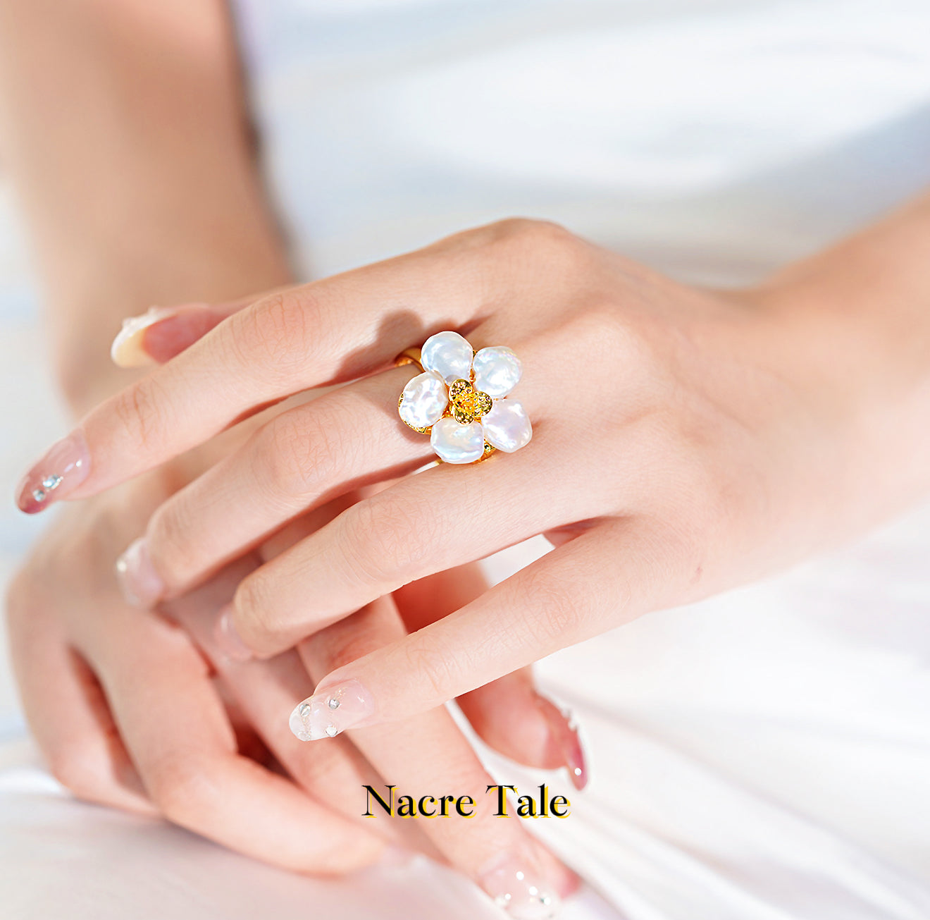 Nacre Tale Baroque Pearl Multi-Strand Ring - Gold-Tone with Irregular Freshwater Pearls