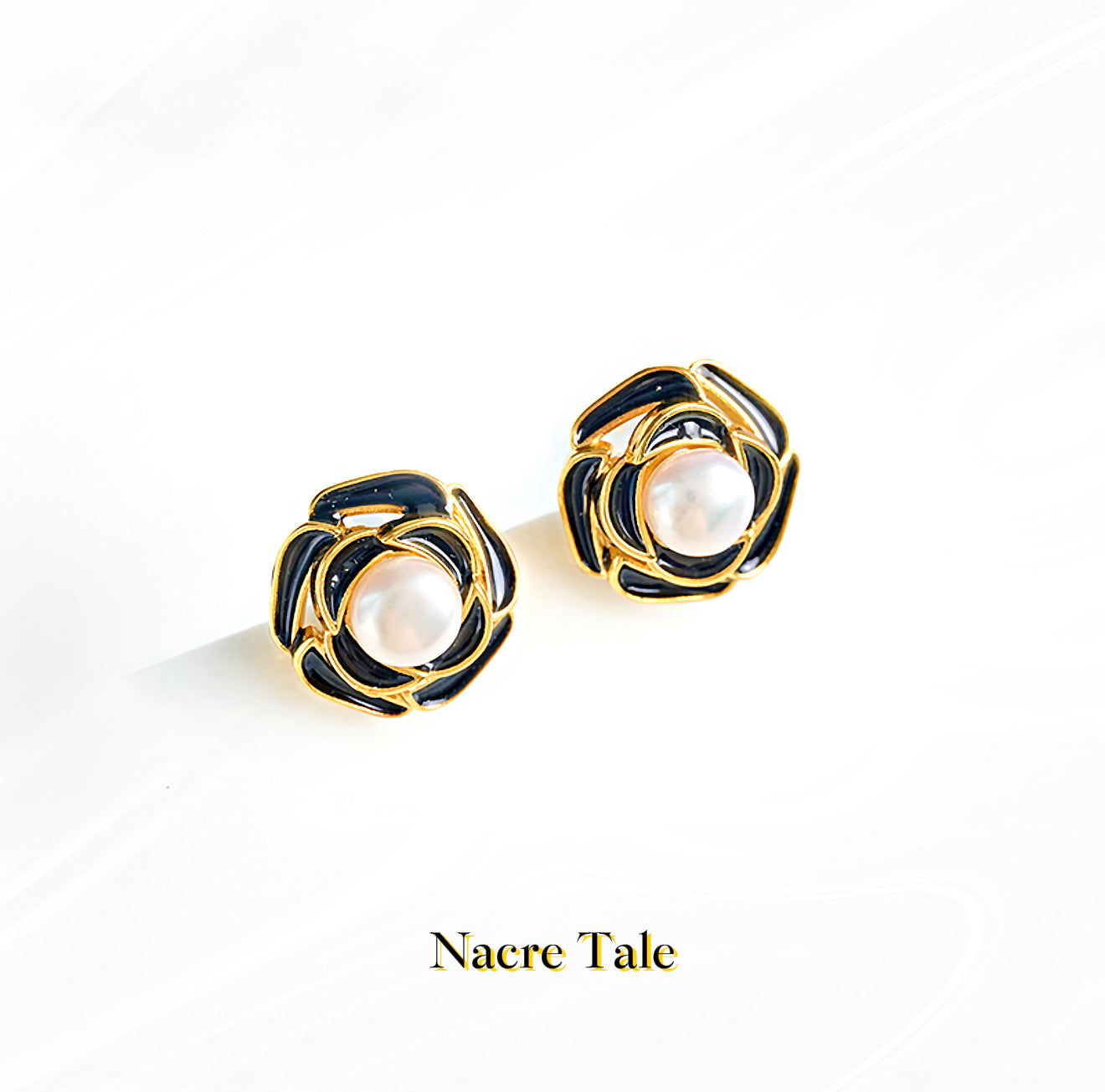 Enchanted Black Petal Pearl Earrings - Gold Plated with 5mm Genuine Pearls