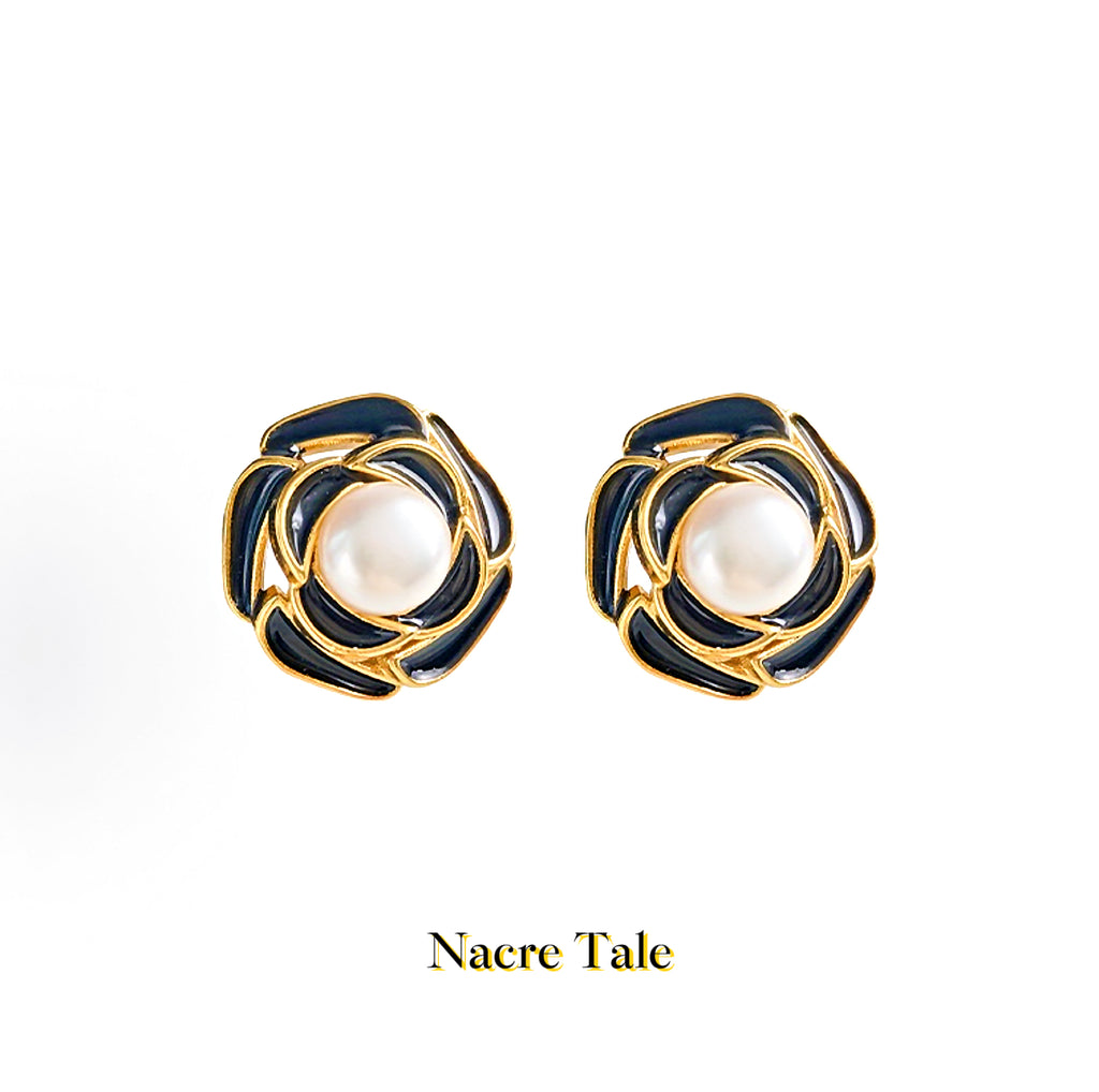 Enchanted Black Petal Pearl Earrings - Gold Plated with 5mm Genuine Pearls