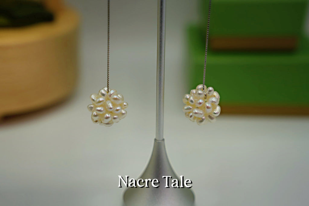 Nacre Tale Baroque Pearl Drop Earrings – Unique Clustered Elegance with Sterling Silver Chains