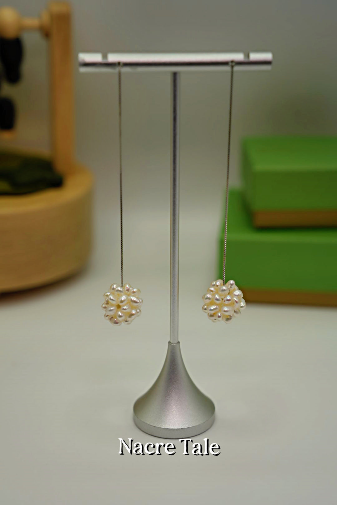 Nacre Tale Baroque Pearl Drop Earrings – Unique Clustered Elegance with Sterling Silver Chains